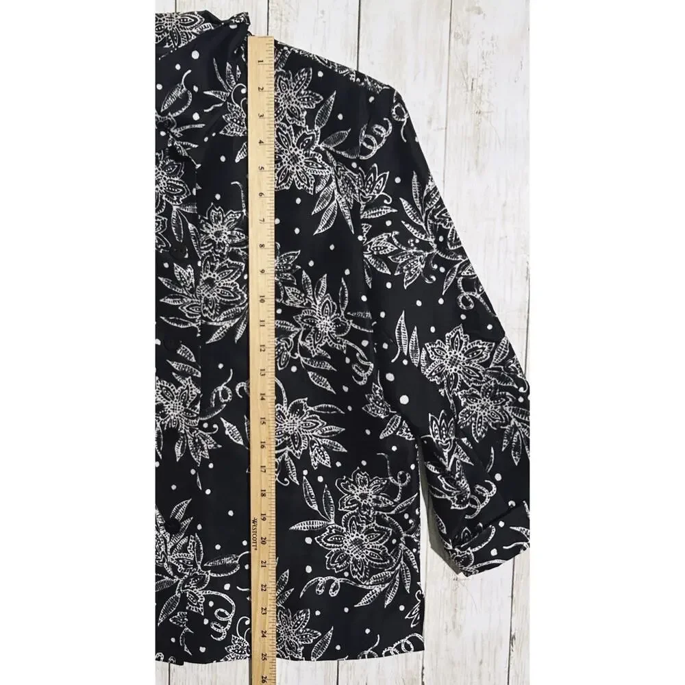 Silkland Pure Silk Floral Print Black & White Jacket / Blazer Size 6